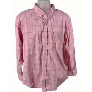 Izod Mens Premium Essentials Pink Plaid Button Down Shirt XL Long Sleeve